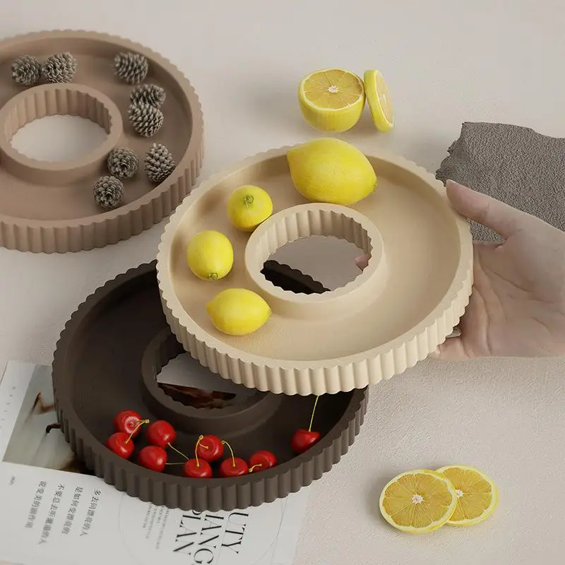 Molde de resina de bandeja redonda, molde de bandeja hueca de silicona, molde de placa redonda de moda, Molde de resina de grado alimenticio para almacenar frutas, nueces, dulces