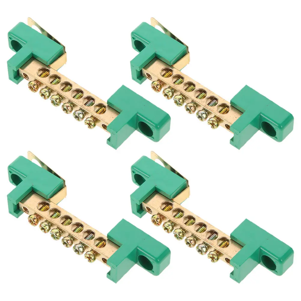 4Pcs Copper Bus Bar Ground Terminal Block 6 Positions Screw Terminal Electrical Grounding Strip for Car Boat Electric Box