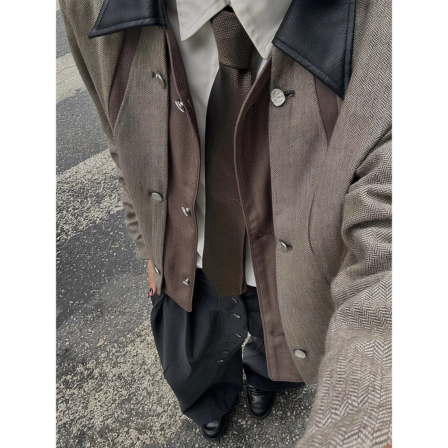 

American retro palace geometric fake two-piece jacket for men in autumn high-end cleanfit old money style short jacket