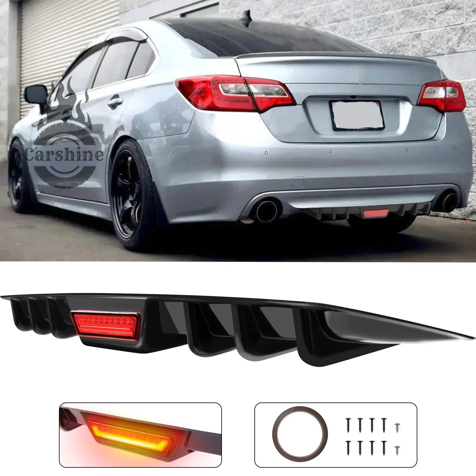 Per Subaru Legacy Nuovo diffusore paraurti posteriore Canard con fanale posteriore a LED nero lucido