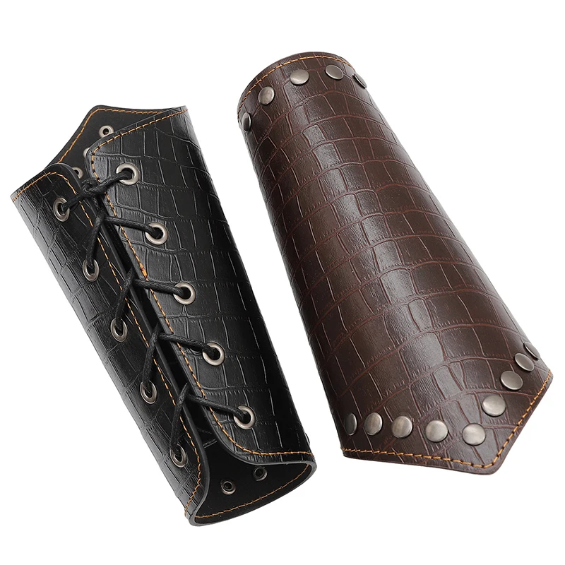 1 Paar mittelalterliche Kunstleder-Rüstung, Armstulpen, Schlangenleder-Muster, Schnürung, Wikinger, Ritter, Handschuh, Armband, Armschiene, Cosplay-Requisiten