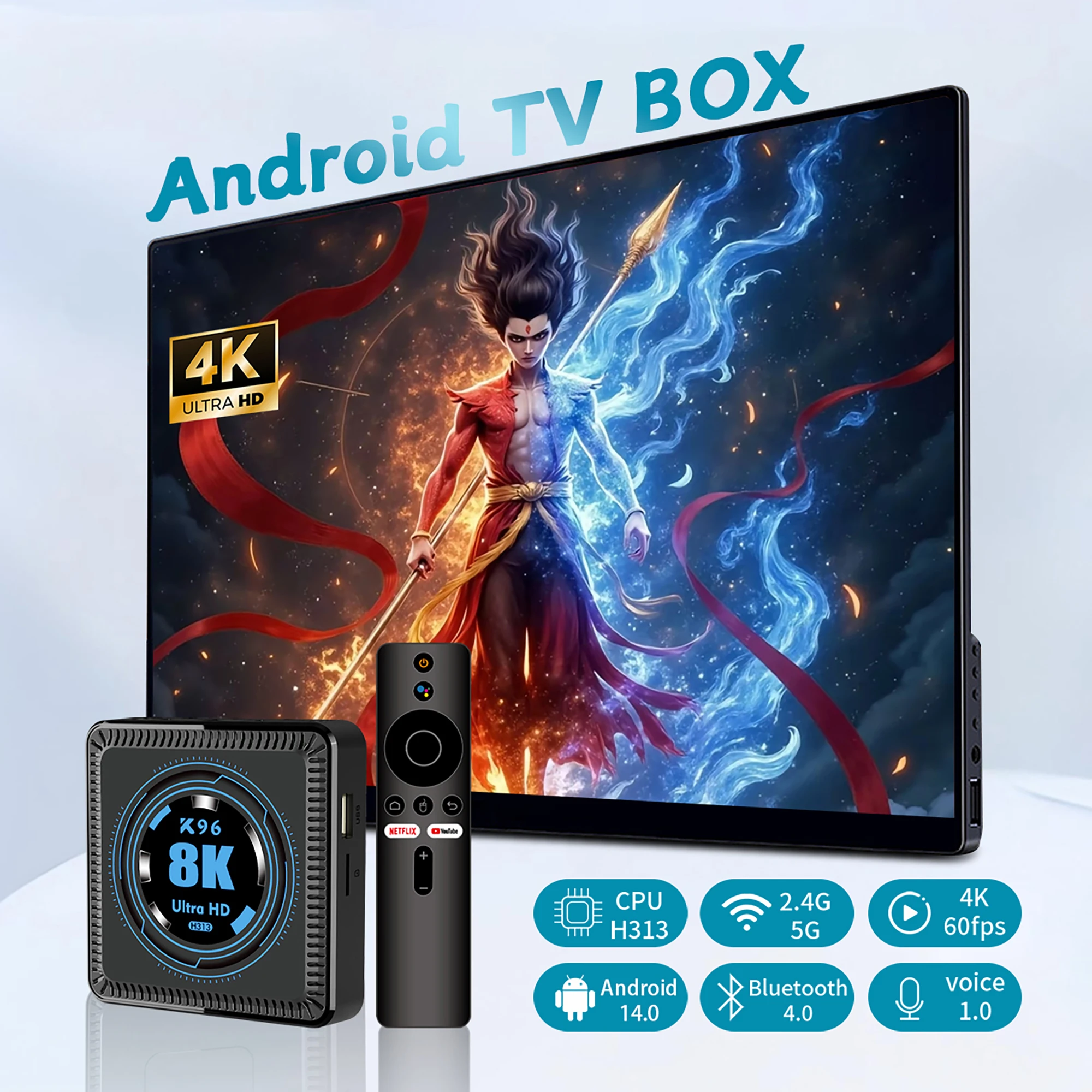 Global Version Smart Streaming Media Player TV Box AllwinnerH313 ATV Android14 2.4G&5G Wifi 4K K96 Q1 Bluetooth Google Assistant