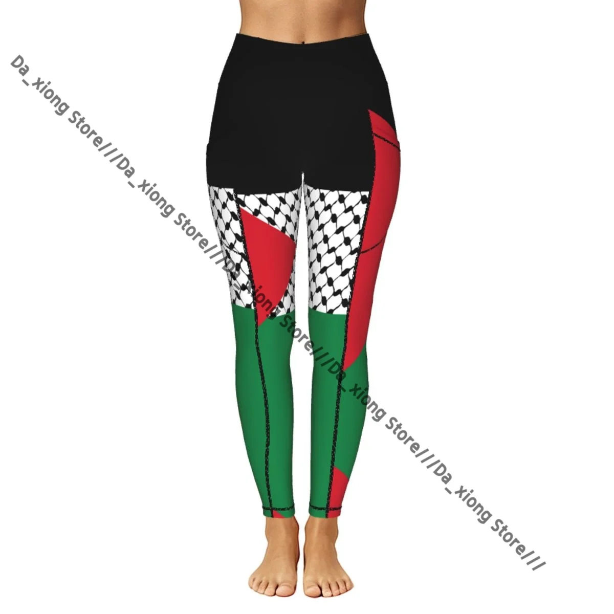 Ladies High Waist Yoga Leggings With Side Pockets Palestine Flag Sports Running Pants