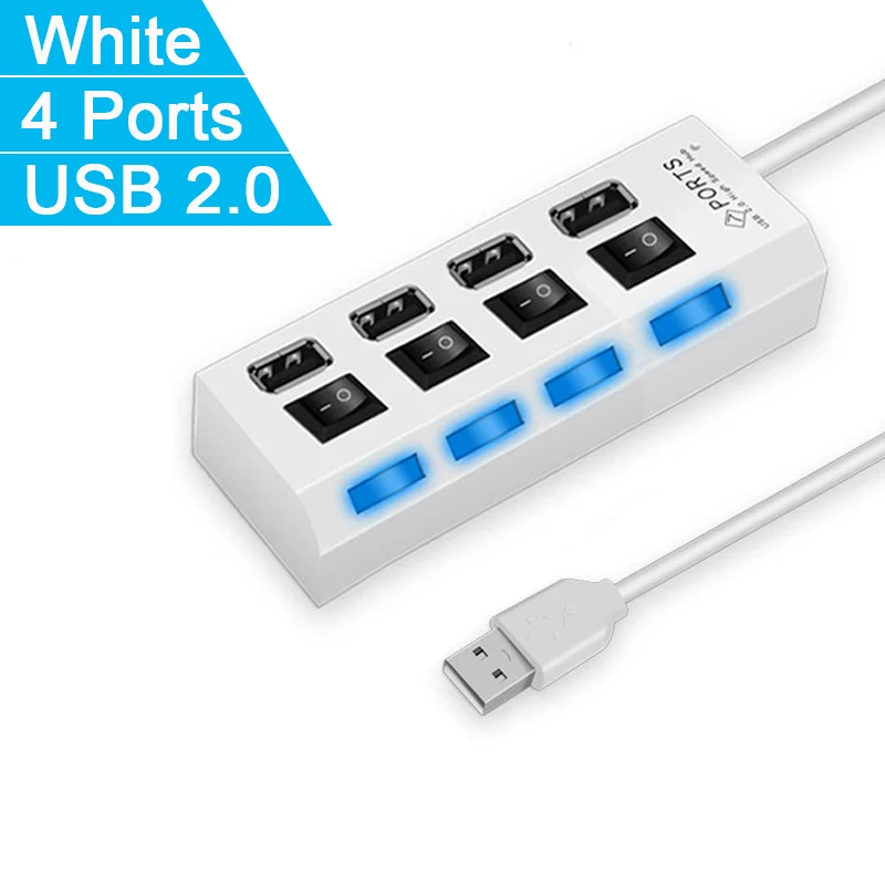 Hoge Snelheid 4/7 Poorten USB HUB 2.0 Adapter Expander Multi USB Splitter Meerdere Extender met LED Lamp Schakelaar voor PC Laptop