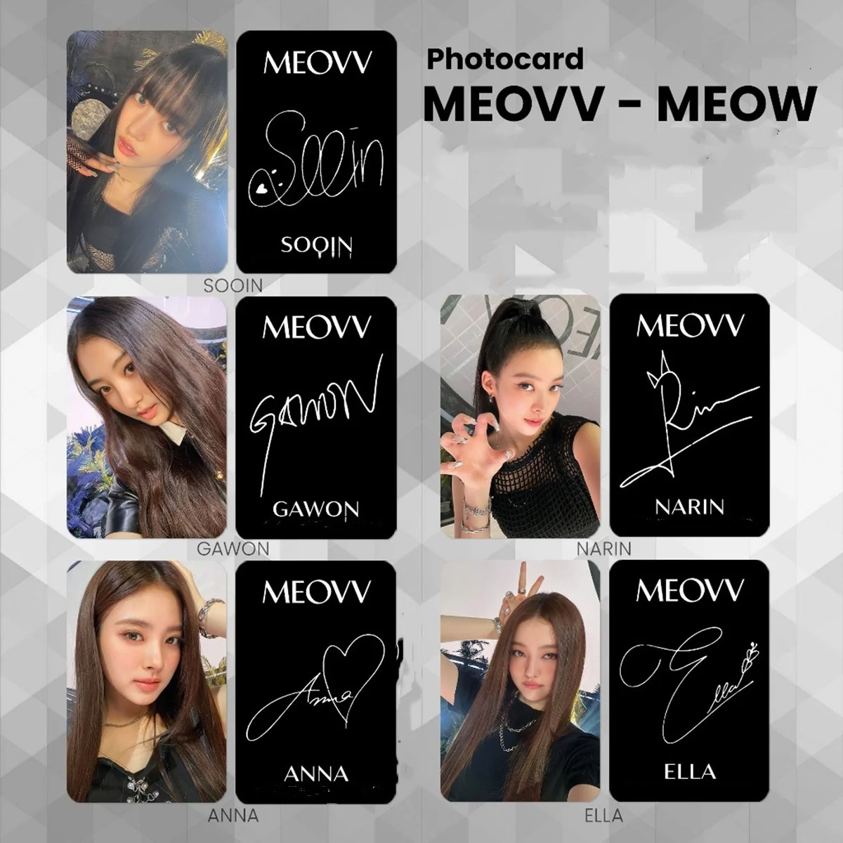 5Pcs/Set KPOP MEOVV HD Photocards Double Sides Coated Paper LOMO Cards Anna Narin Gawon Sooin Postcards Fans Birthday Collection