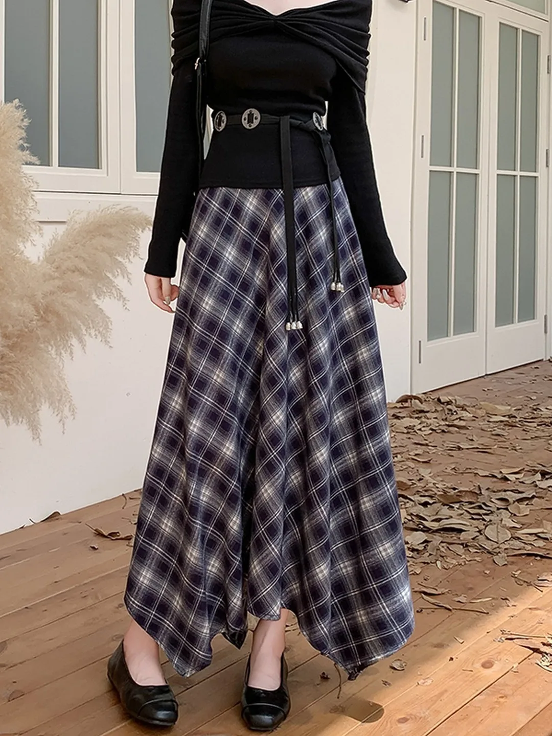 

Корейская клетчатая юбка трапециевидной формы в стиле ретро, женская весна-осень-зима, новая юбка-зонтик миди с высокой талией и эластичной резинкой на талии