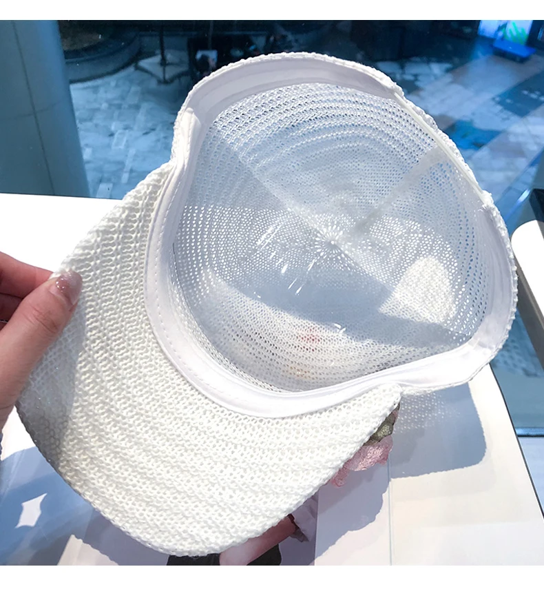 Women's Summer Rose Baseball Cap Snapback Fashion Hot Rhinestone Pearl Cap Ladies Casual Breathable Visor Cap