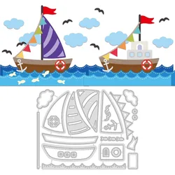 1pc Sailboat Cutting Dies Sailing Adventure Banner Wave Seagull Fish Cloud Die Cuts for DIY Scrapbooking Festival Greeting Cards