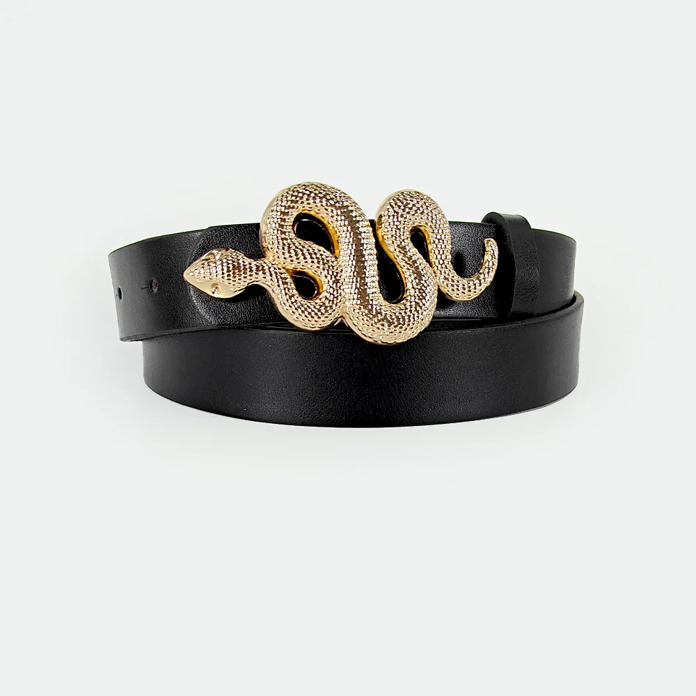 حار بيع جديد أزياء الأفعى حزام مشبك مع بو حزام جلد للنساء اللباس مصمم الأحزمة السوداء نمط الغربية خمر للفتيات