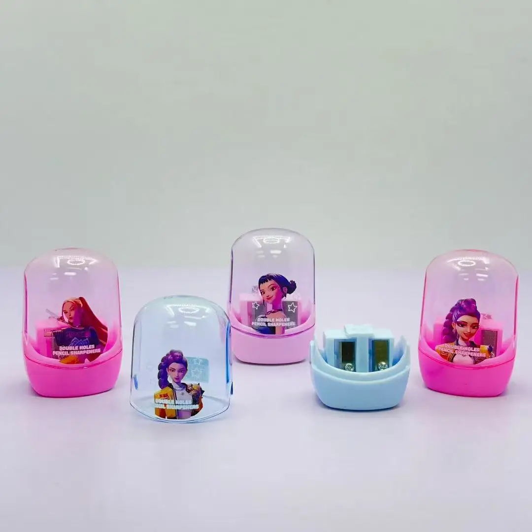 4 قطعة لمبراة أقلام الرصاص Kpop Demon Hunters مع غطاء ثقوب مزدوجة مبراة أقلام يدوية ملونة مدمجة لطلاب المدارس #3