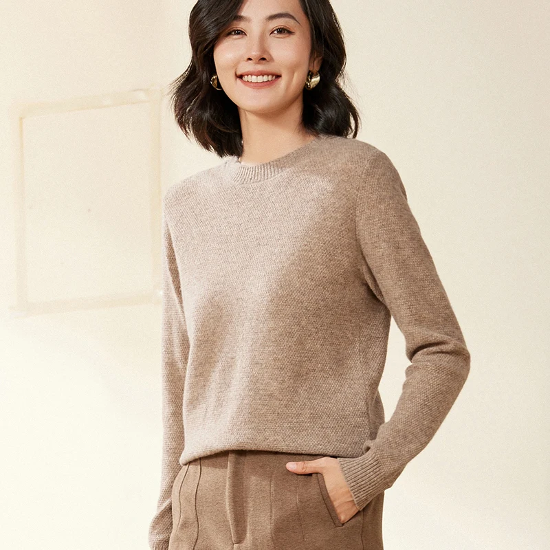 Loose Fit Pure100% Merino Wool Sweater Crew Neck Long Sleeve Autumn Winter New Style Women's Knitted Base Layer Shirt Tops