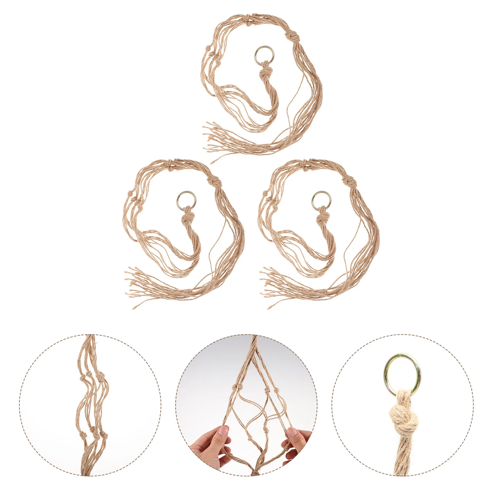 3 Pcs Plant Hanging Holder Tapestry Net Pocket Wall Hanger for Coat Macrame Hangers Light Brown