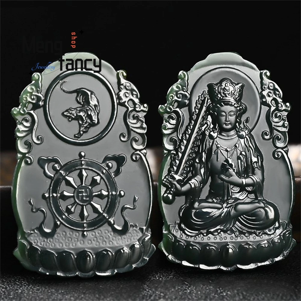 الطبيعية Hetian الأخضر اليشم ثمانية الآلهة الحارس زودياك بوذا على الوجهين محفورة قلادة عالية الجودة مجوهرات الأزياء الفاخرة #6