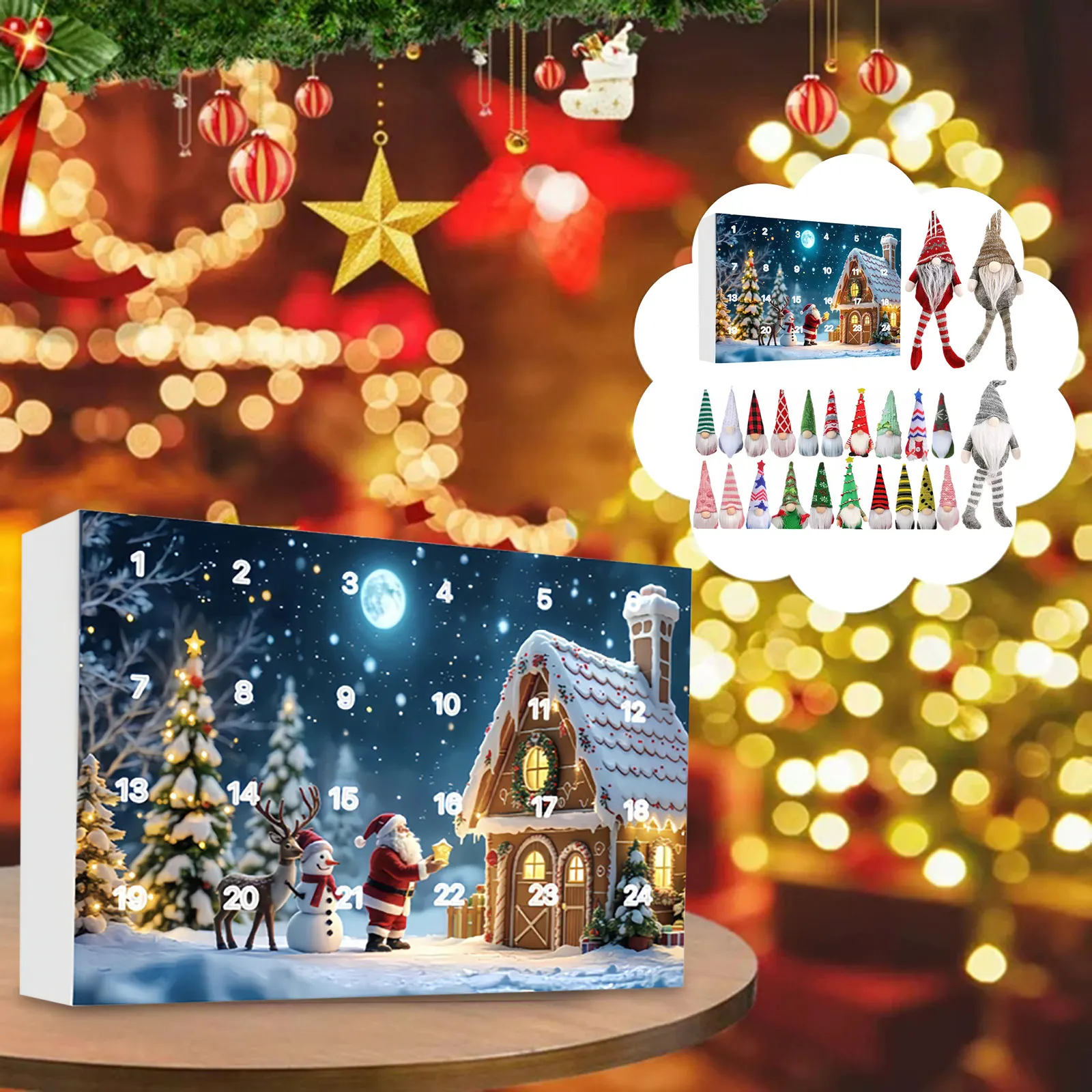 25 días de cuenta regresiva navideña para niños Gnomo navideño Caja de calendario de Adviento de cuenta regresiva de 24 días Temporizadores de arena de 2 minutos para niños