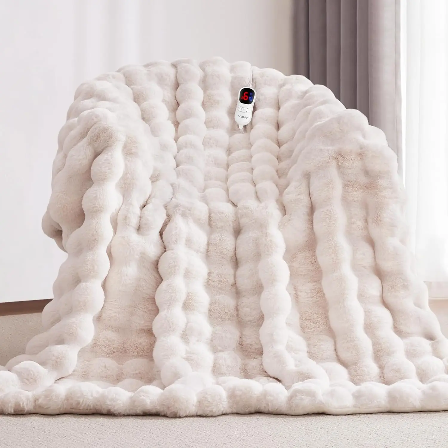 

Electric Heated Blanket with Auto-Off Timer, 10 Heat Levels, Overheat Protection - White