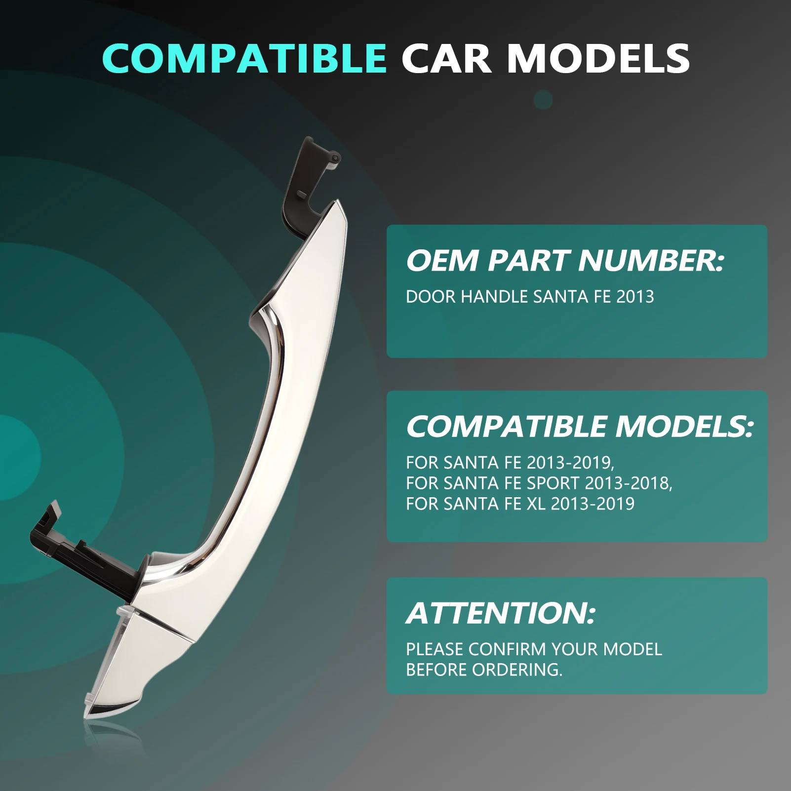 

Chrome Front Exterior Door Handle Driver Side for Santa Fe 2013-2019, Santa Fe Sport 2013-2018 83651-2W010, 83652-2W010