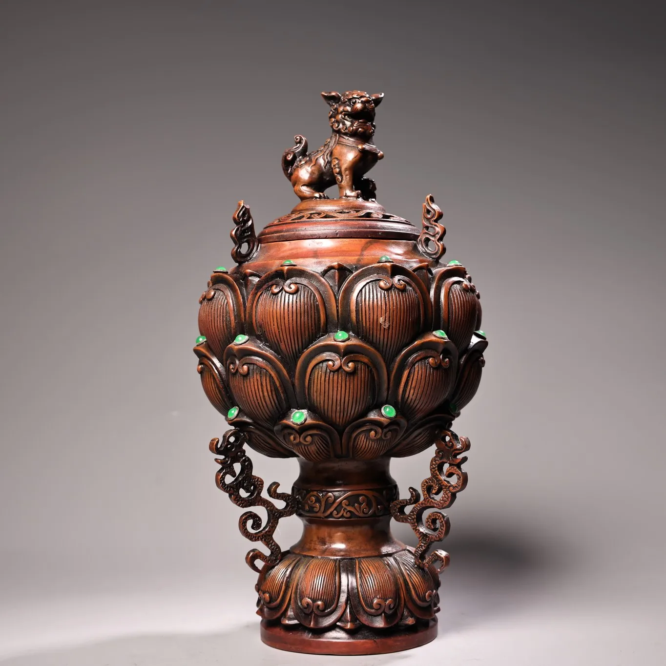 

12-дюймовая коллекция тибетского храма, старая бронзовая мозаика, драгоценный камень, лев, ухо дракона, лепестки лотоса, курильница, украшения для богатства