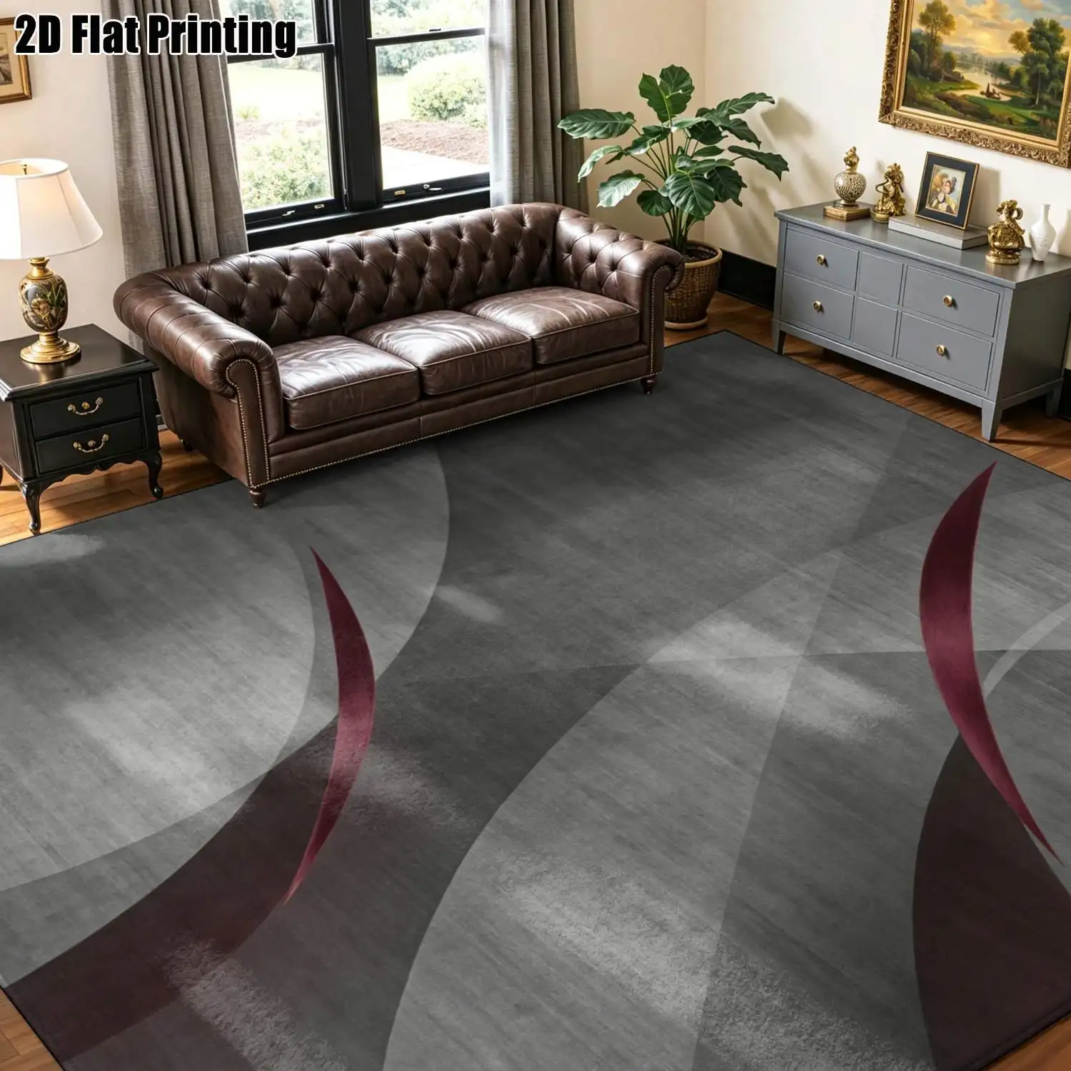 1Pc 2D Printed Geometric Silver-Gray Red Nordic Carpet, Instagram-Style Modern Minimalist Floor Mat, Home Decor, Multi-Size, Machine Washable, for Entrance, Dining, Foyer, Living Room, Bedroom