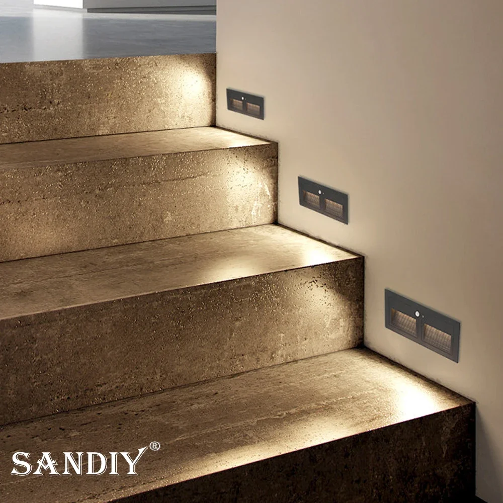 SANDIY Outdoor Wall Light Sensor Step Lighting Pir Sensing Stair Lamp Waterproof Patio Garden Aisle Path Lights Motion Detect