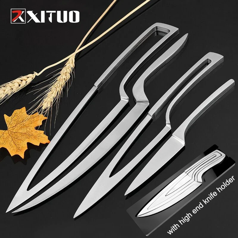 XITUO 4pcs Multi Kitchen Knives Stainless Steel Cascading Knife Combination Sets Chef Knife Peeler Boning Cleaver Utility Knives