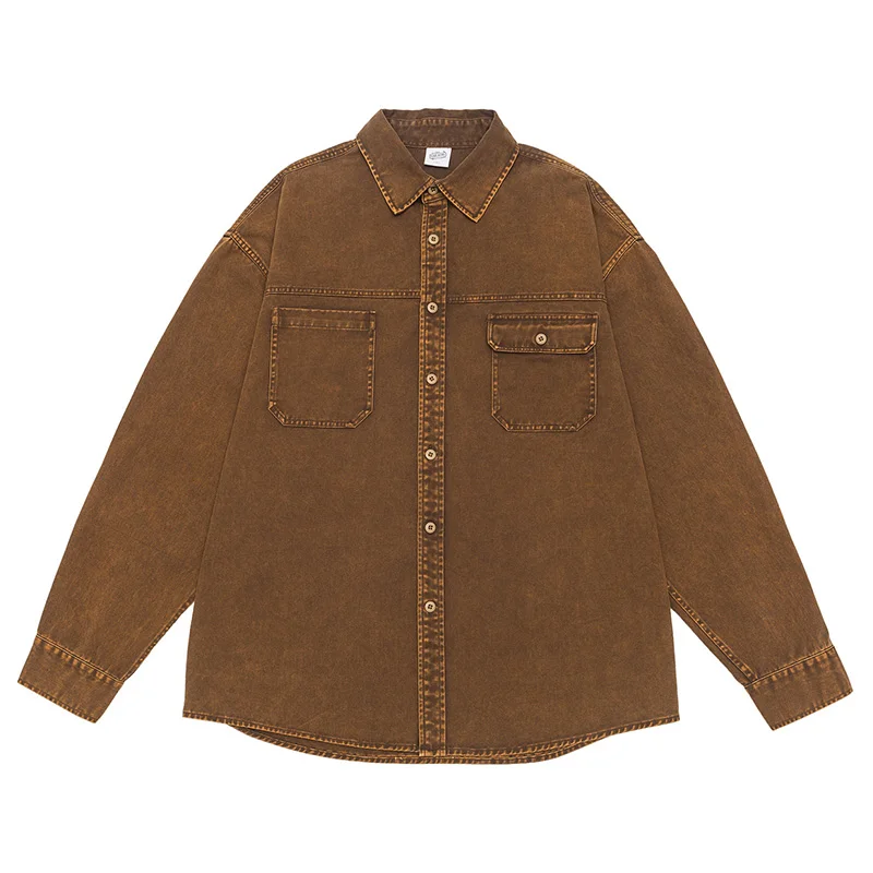 

Свободная мужская рабочая рубашка в стиле ретро с синим красителем, хлопковая рубашка в японском стиле, повседневная рубашка с принтом снежинок на весну и осень