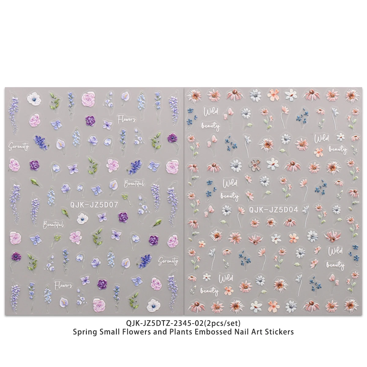 2pcs spring flower and grass embossed nail art stickers, 5D exquisite finish, DIY, gift, wedding party makeup, Y2K, artistic