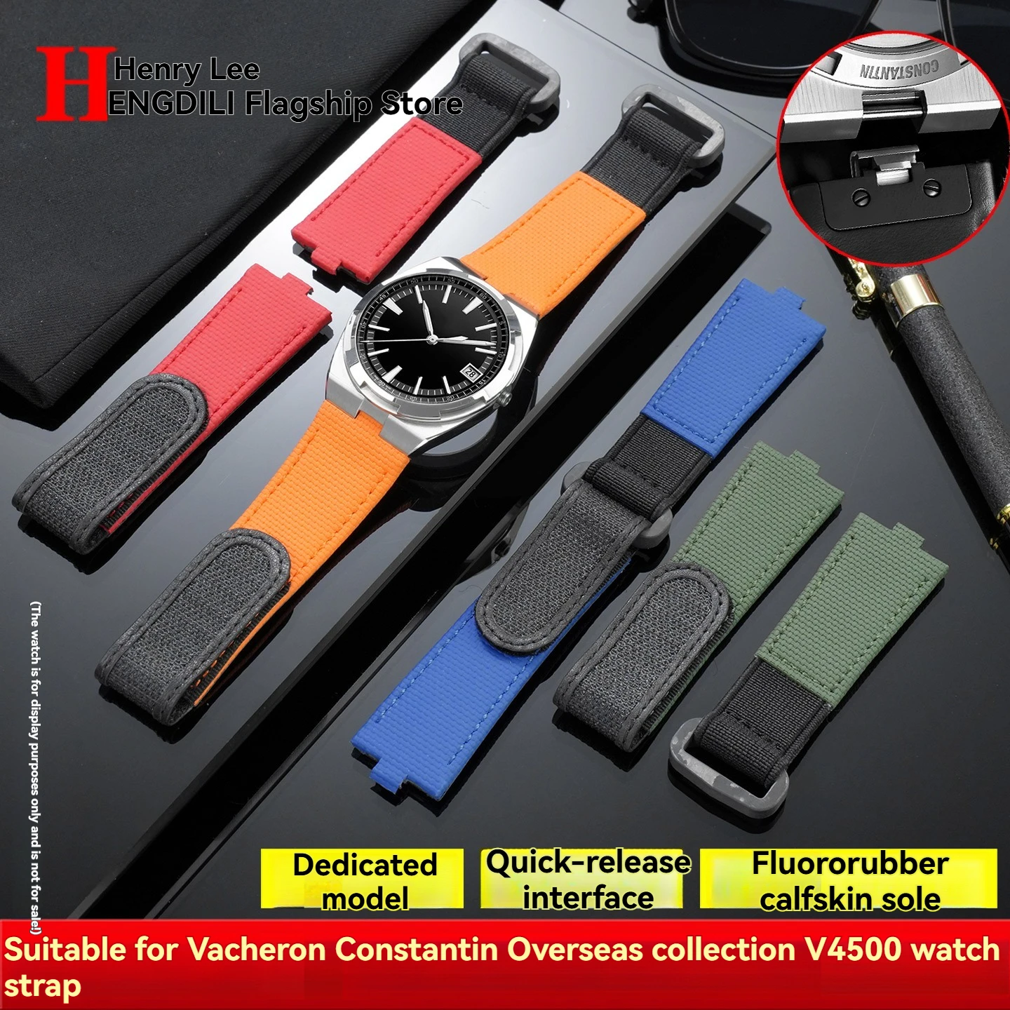 Quick Release FKM Fluorine Rubber Strap for Vacheron Constantin Overseas 4500V 5500V 7900V Cowhide bottom Watch Band
