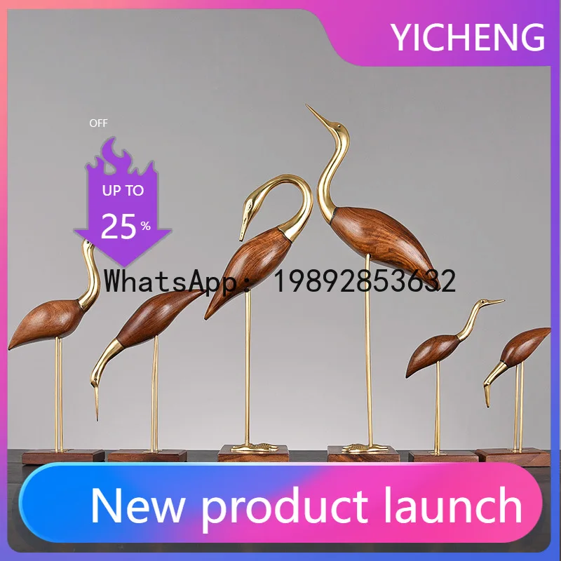 Wooden Pot Ornament Crane Bird Swan Simulation Animal Sculpture Brass Metal Sculpture Home Decoration Decorative Figurines