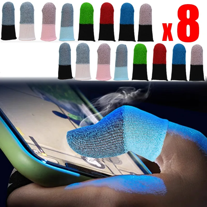 8-1Pairs Mobile Gaming Finger Sleeve Fingertips Anti-Slip Gaming Finger Cots Touch Screen Sweatproof Finger Sleeve for Gaming