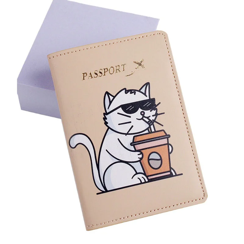 Fashion Cute Cat Print Passport Cover Hot Stamping World Map Women Men Travel Wedding Passport Cover Holder Fashion Wedding Gift