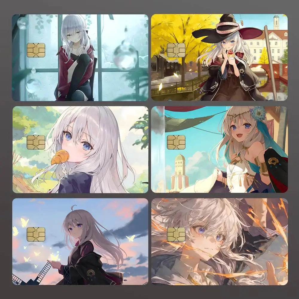 Anime W-Wandering Witch The Journey of Elaina Manga  Credit Card Stickers Skin For Bank Bus Metro 4PCS Cover Film Gift
