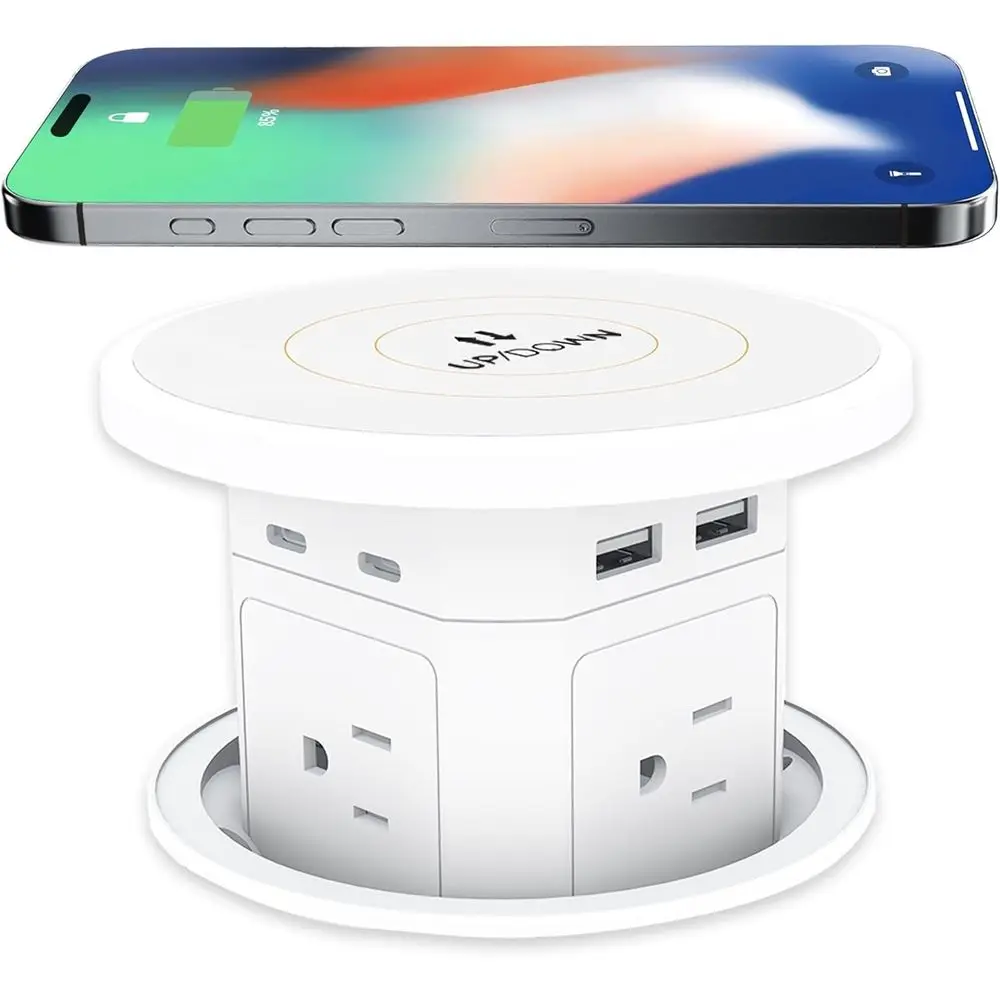 

Up Outlet with WirelCharging, 9-in-1 Built-in Countertop Power Hub, Gas-Lit Design, 4-1/8" Cutout, 2500W or Kitchen, Oice & Cone