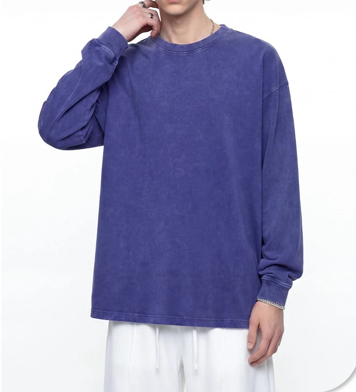 2026 Autumn Batik 275G Heavy Cotton Long Sleeve Sweater Men's Double Yarn Retro American Threaded Crew Neck Top Men's