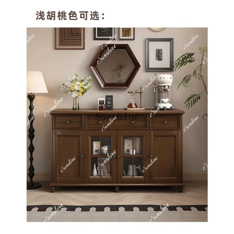 American pure solid wood glass door dining side cabinet modern simple living room with wine cabinet  TF