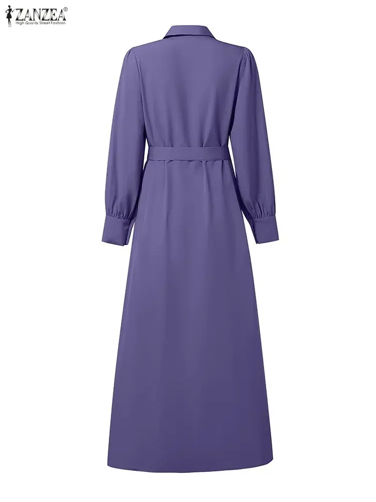 Fashion Autumn Muslimn Abaya Dress ZANZEA Women Dresses 2025 Elegant Lapel Long Sleeve Pleated Sundress Hijab Long Robe Femme 3