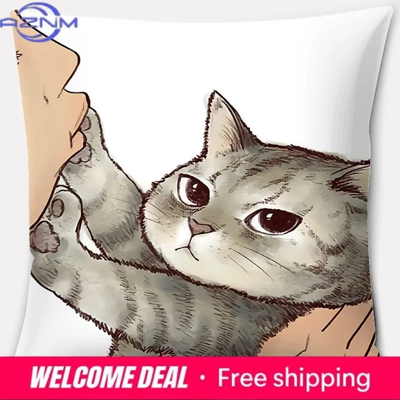 Cartoon cat pattern series decorative pillowcase, square  home office decoration funda de almohada