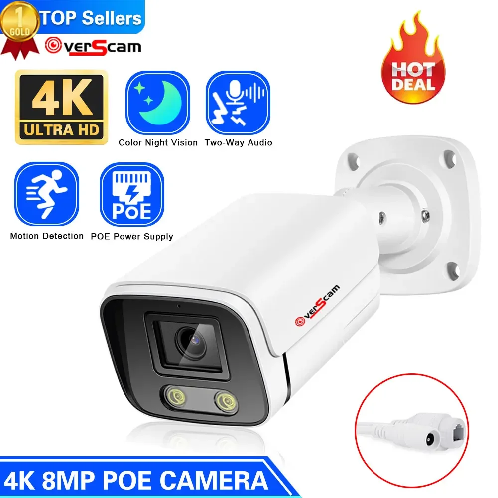 4K PoE Security IP Camera HD 5MP 8MP Outdoor Color Night Vision Waterproof Two-way Audio Human Detection Camera Surveillance