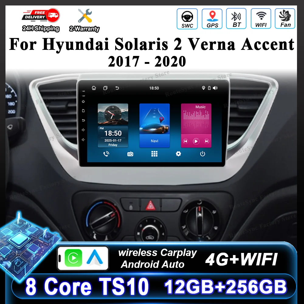 Android 16 Carplay para Hyundai Solaris 2 Verna Accent 2017 2018 2019 2020 Rádio Automotivo Estéreo GPS Navegação Multimídia Player para Carro