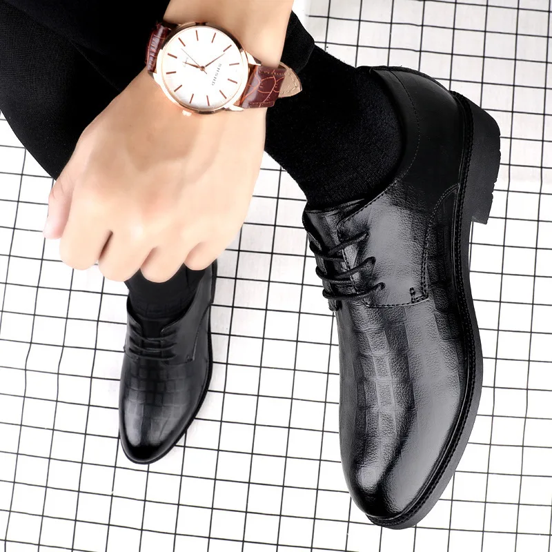 Men Formal Shoes British Retro Shoes Men's Casual Business Leather Height Increasing Shoes Men Office Dress Shoes Wedding Shoes
