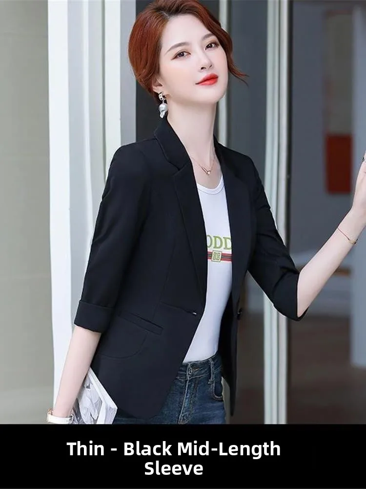 

ort Sle Women's Suit Jaet 2024 New Korean Version Seven Sve Versatile Small Size Ladies ort Western Sle Top