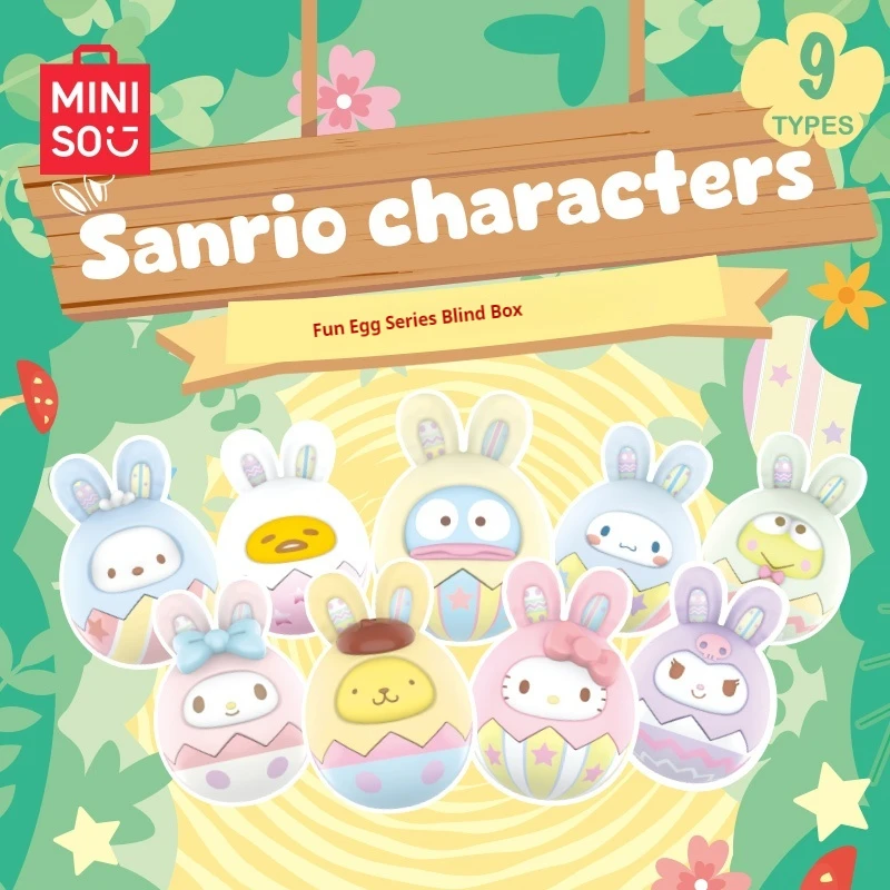 Novo miniso sanrio coelho diversão ovo série caixa cega kuromi kitty pochacco hangyodon moda exibição presente brinquedos