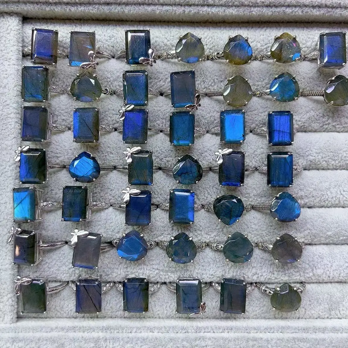 1 Pc Fengbaowu Natural Labradorite Square Ring 925 Sterling Silver Reiki Healing Stone Fashion Jewelry Gift Women Men