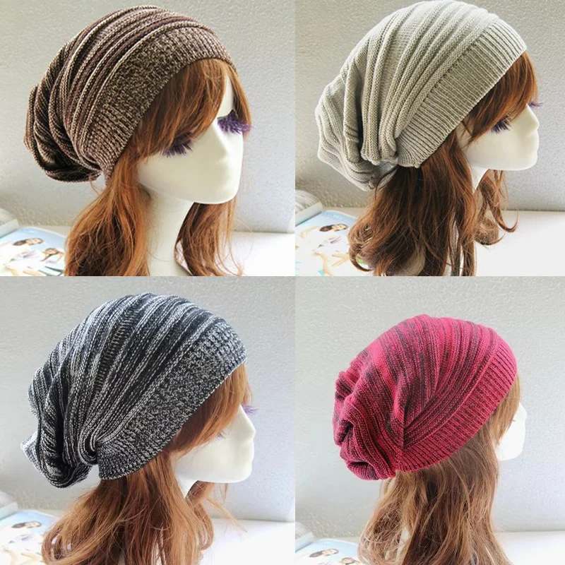 Winter Unisex Mixed Color Cotton Striped Hat High-quality Knit Wool Baggy Beanie Hats Winter Outdoor Windproof Warm Elastic Hat image 3