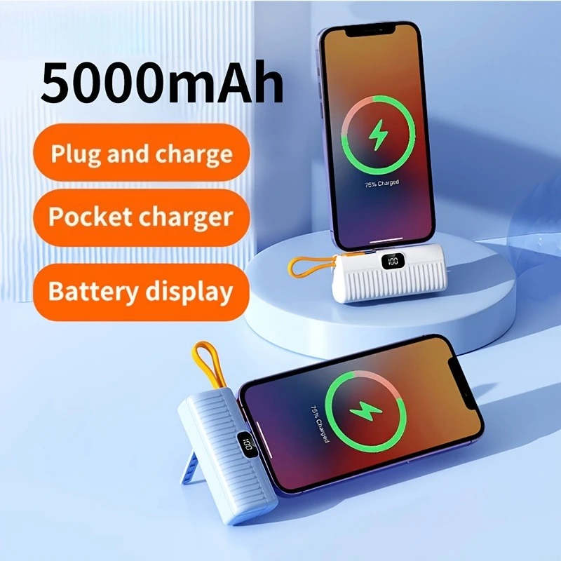 Neue 5000 mAh Mini Power Bank Gebaut in Kabel PowerBank Digital Display Externe Batterie Tragbare Ladegerät für IPhone Samsung