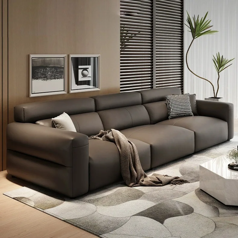 

Italian minimalist leather sofa living room combination first layer cowhide