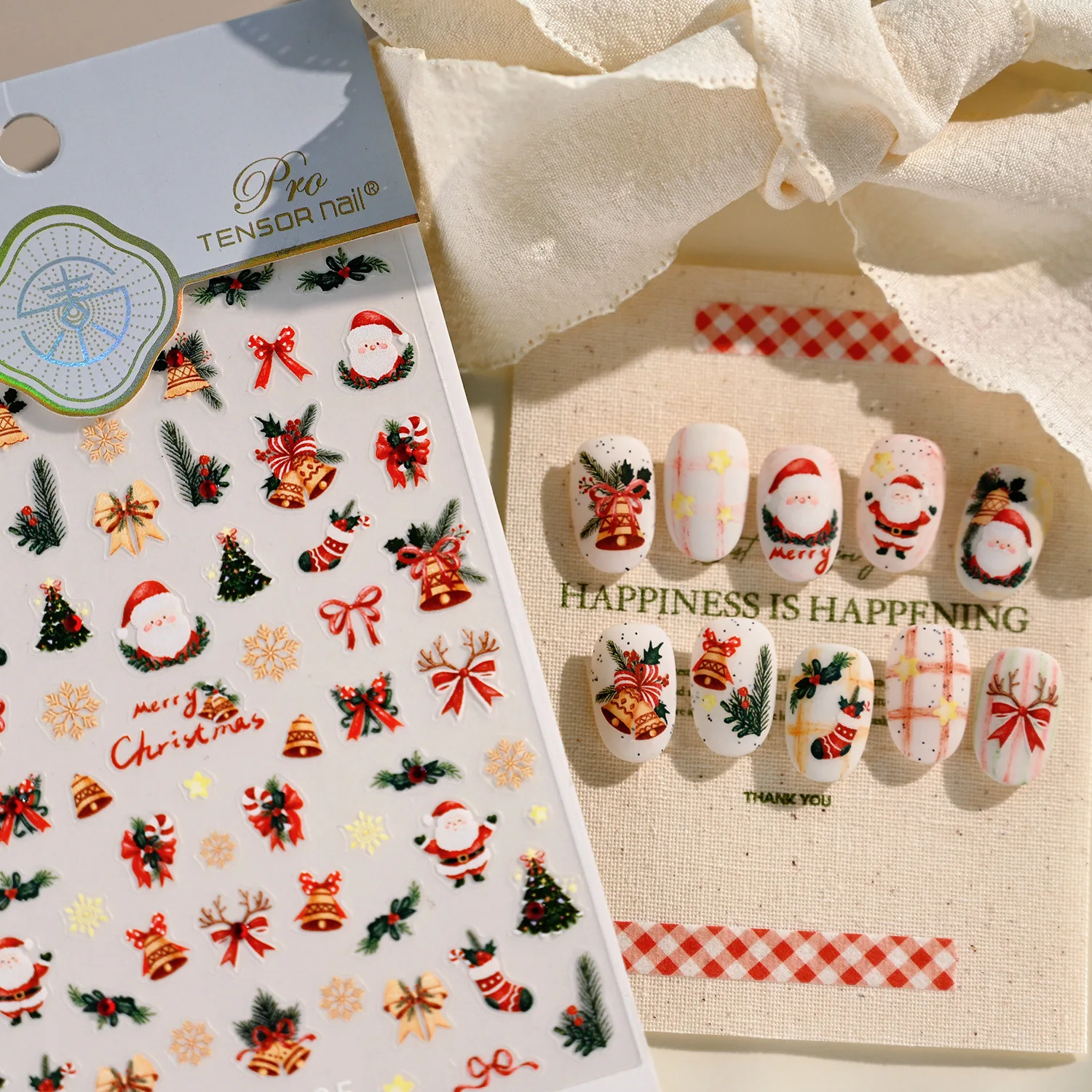 Red Rhinestone Cute Santa Claus Christmas Tree Snowflake Candy Canes Jingle Bells Bows 3D Nail Art Stickers Xmas Manicure Decals