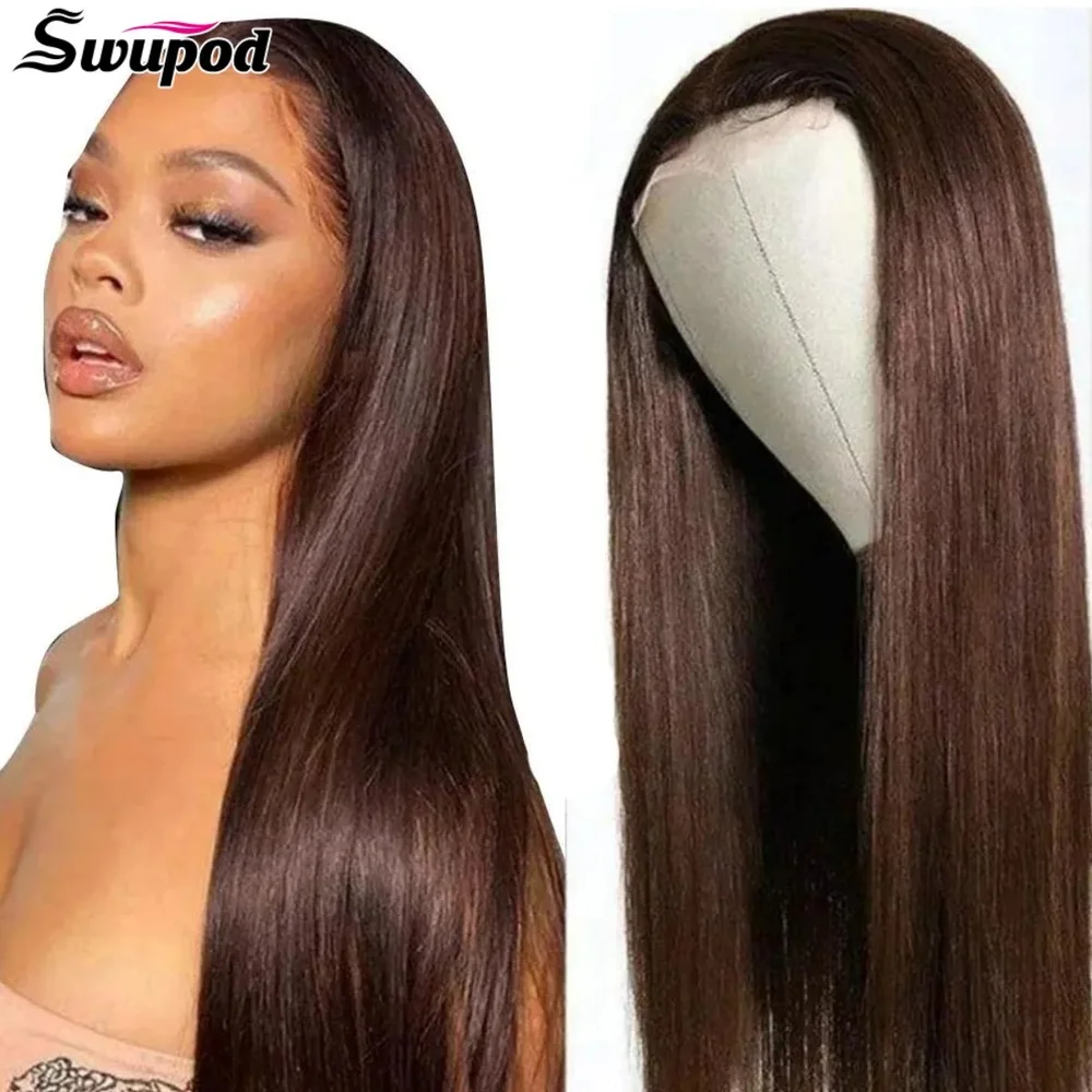 

Swupod 13x4 13x6 HD Lace Front Wig for Women Silky Straight Remy Human Hair Dark Chocolate Brown Glueless Pre Plucked