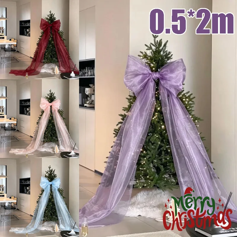 Pearl Luster Pink-White Giant Bow Pendant for Christmas Tree Home Door Window Corridor Knitted Sparkly Hanging Decor Party Prop