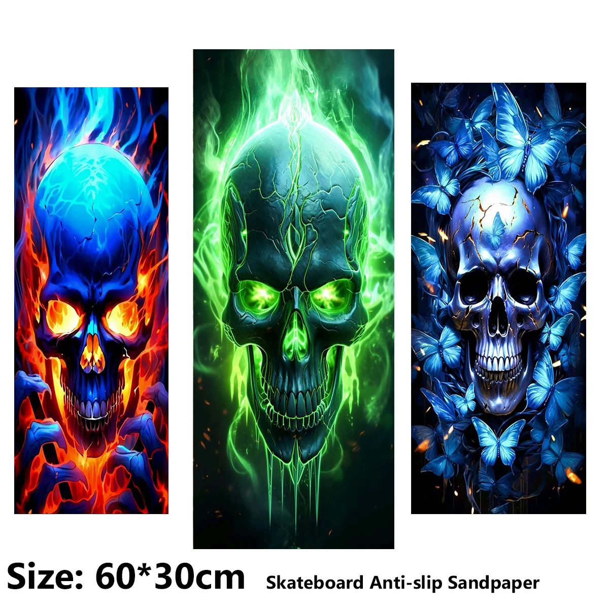

Colorful Skull Flame Pattern Electric Scooter Anti-slip Sticker Sandpaper Skateboard Grip Tape Sheet 60*30cm