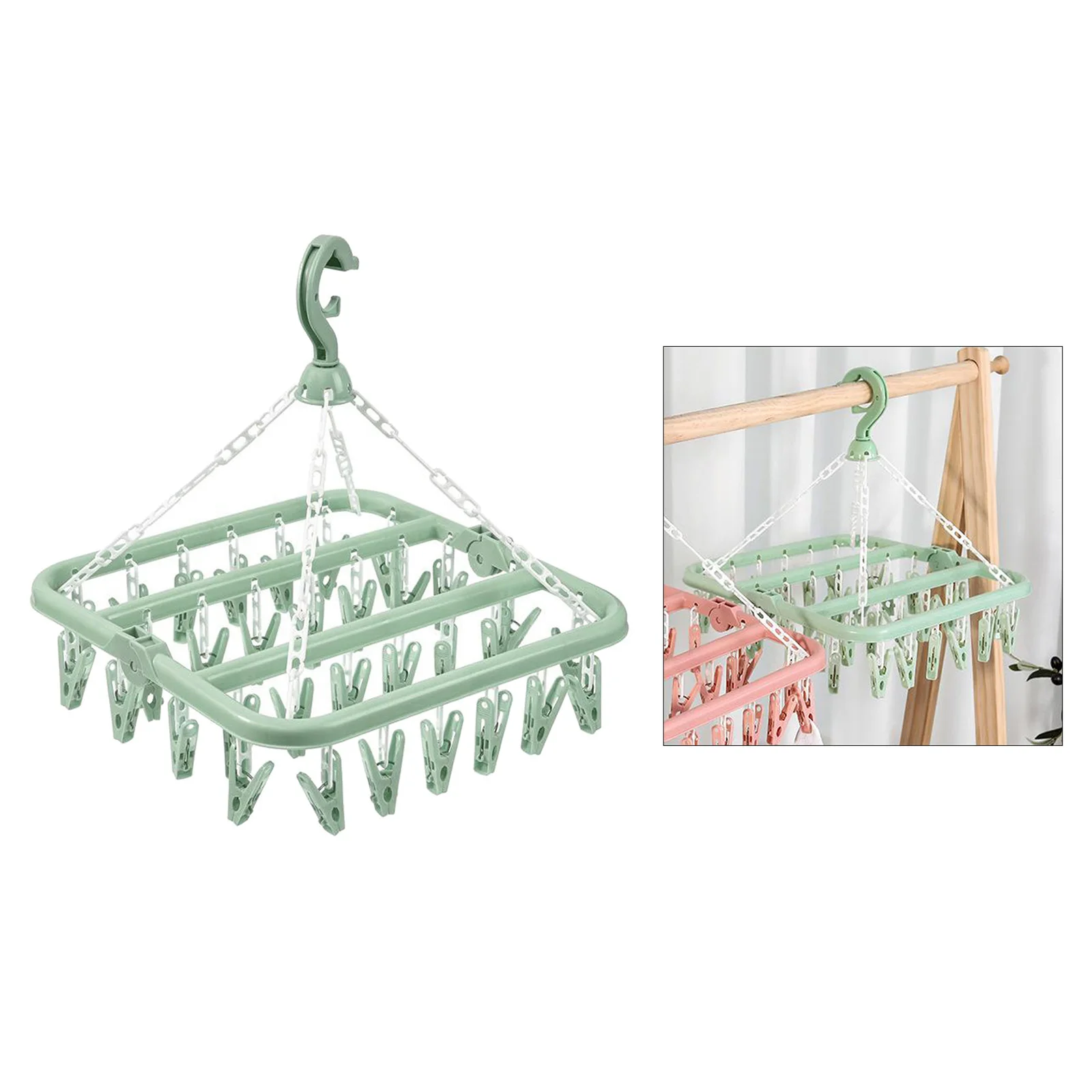 Folding Clothes Hanger Dryer Windproof Socks Underwear Drying Rack 32 Peg Multifunctional Dryer Airer